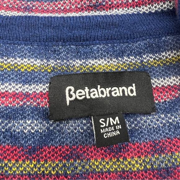 Betabrand Fair Isle Merino Wool Blend Mission Wrap Hooded Cardigan Blue Red - Picture 2 of 5